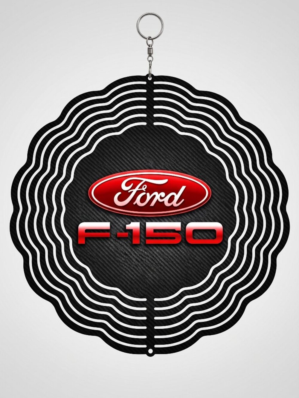10" Ford F-150 Logo Kinetic Wind Spinner - Red Black Metal Hanging Yard Decor